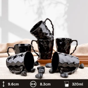 Diamond Cut Black Coffee Mug - Fine Bone China Tableware