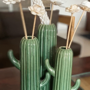 Green Cactus-Shaped Ceramic Vase