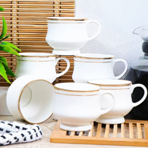 Elegant White with Gold Rim Bone China Cup Set