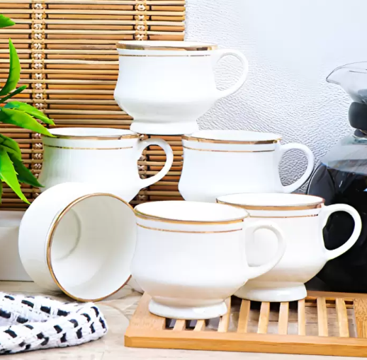 Elegant White with Gold Rim Bone China Cup Set