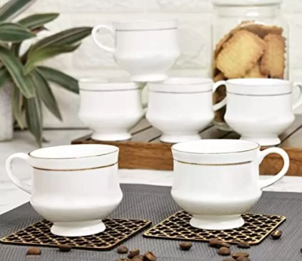 Elegant White with Gold Rim Bone China Cup Set - Image 5