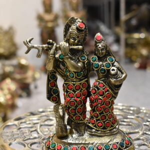 Brass Gemstone Work Radha Krishna Murti