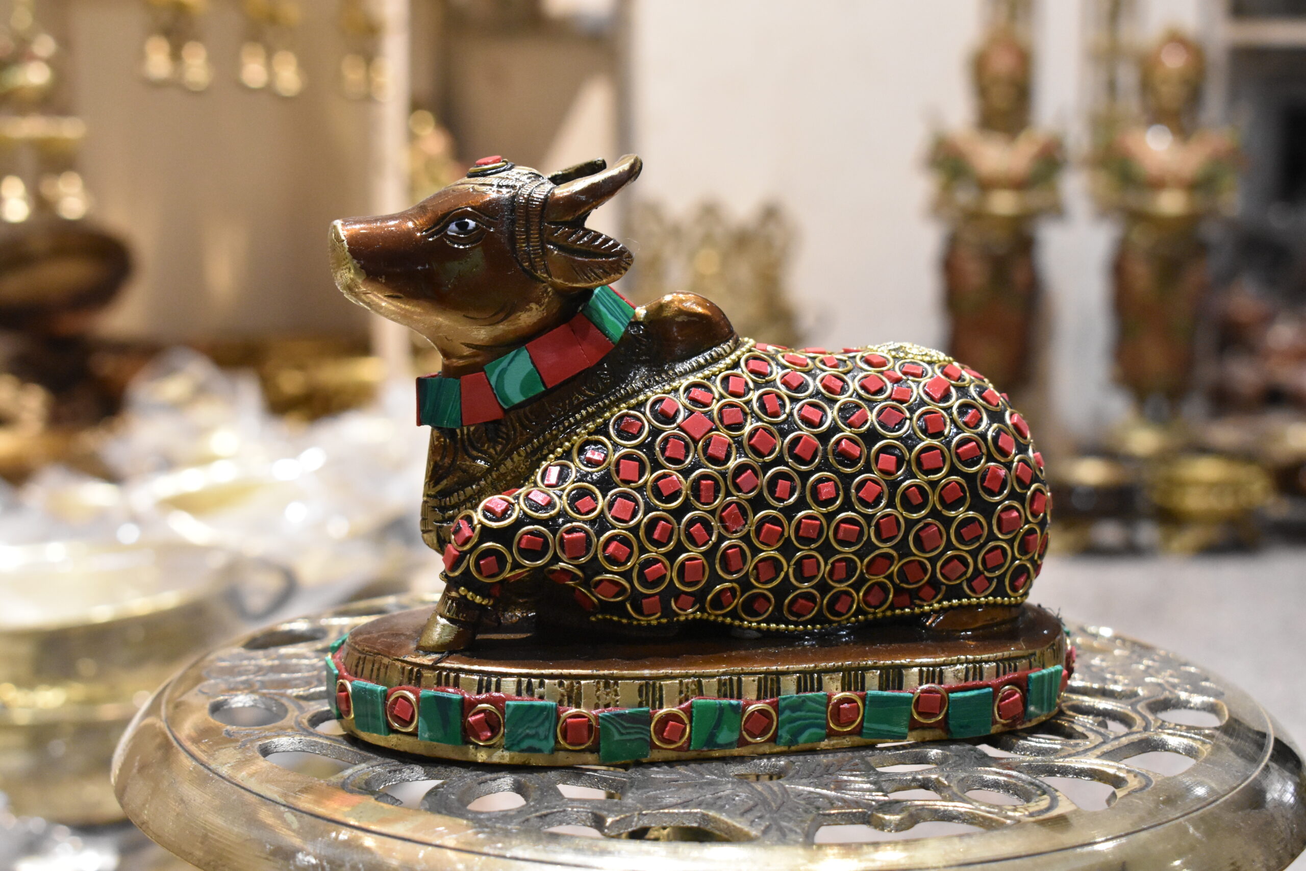 Brass Decorative Nandi Cow Figurine - Image 2