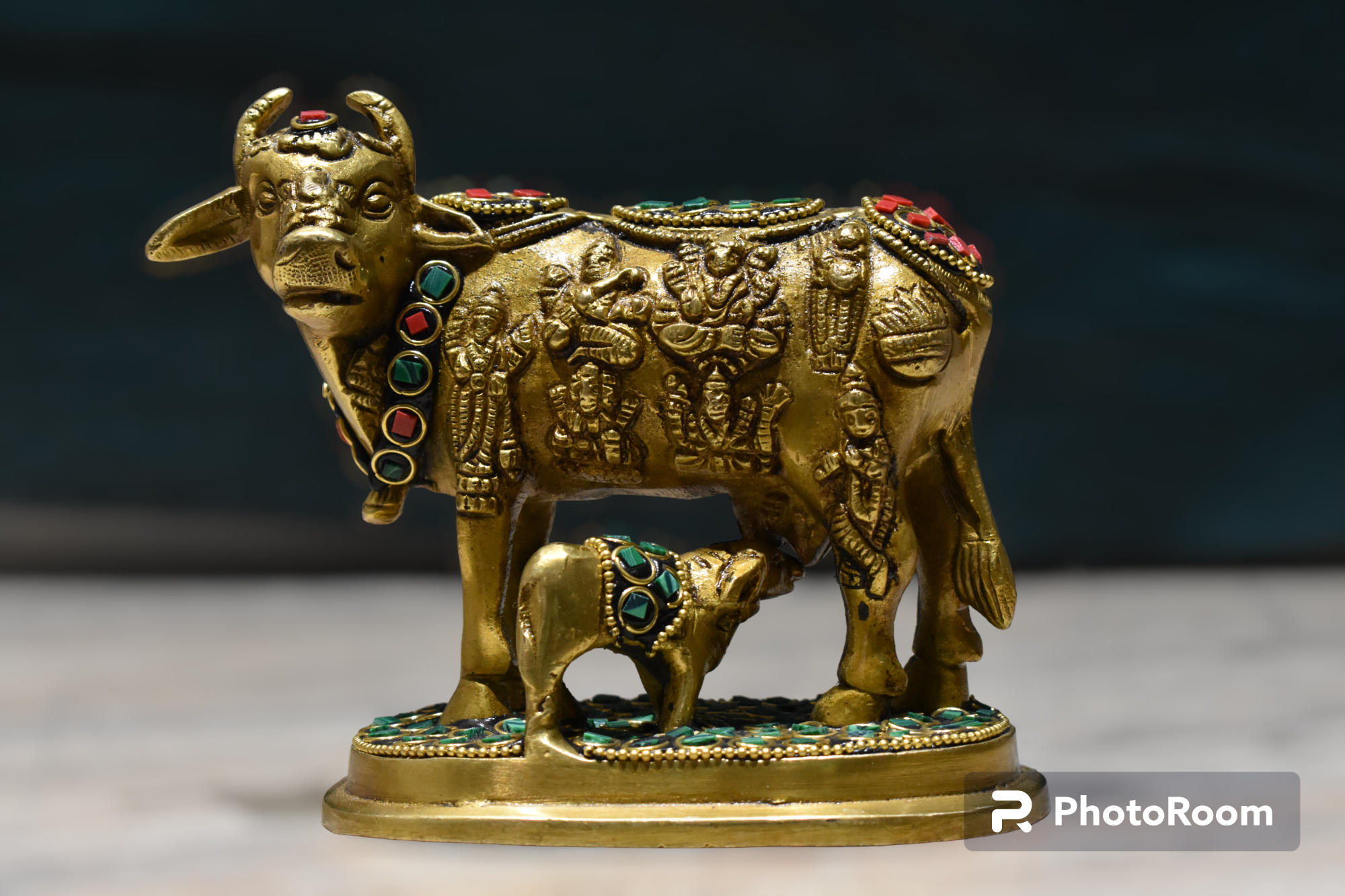 Brass Kamdhenu Holy Cow and Calf - Image 4