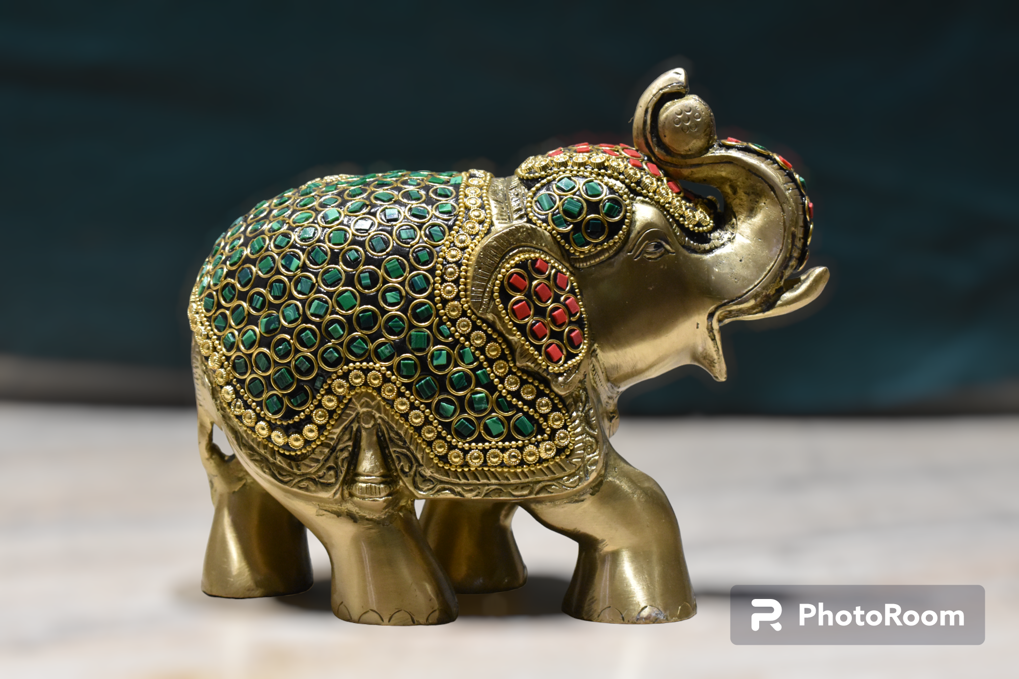 Brass Elephant Idol with Trunk Up - Image 2