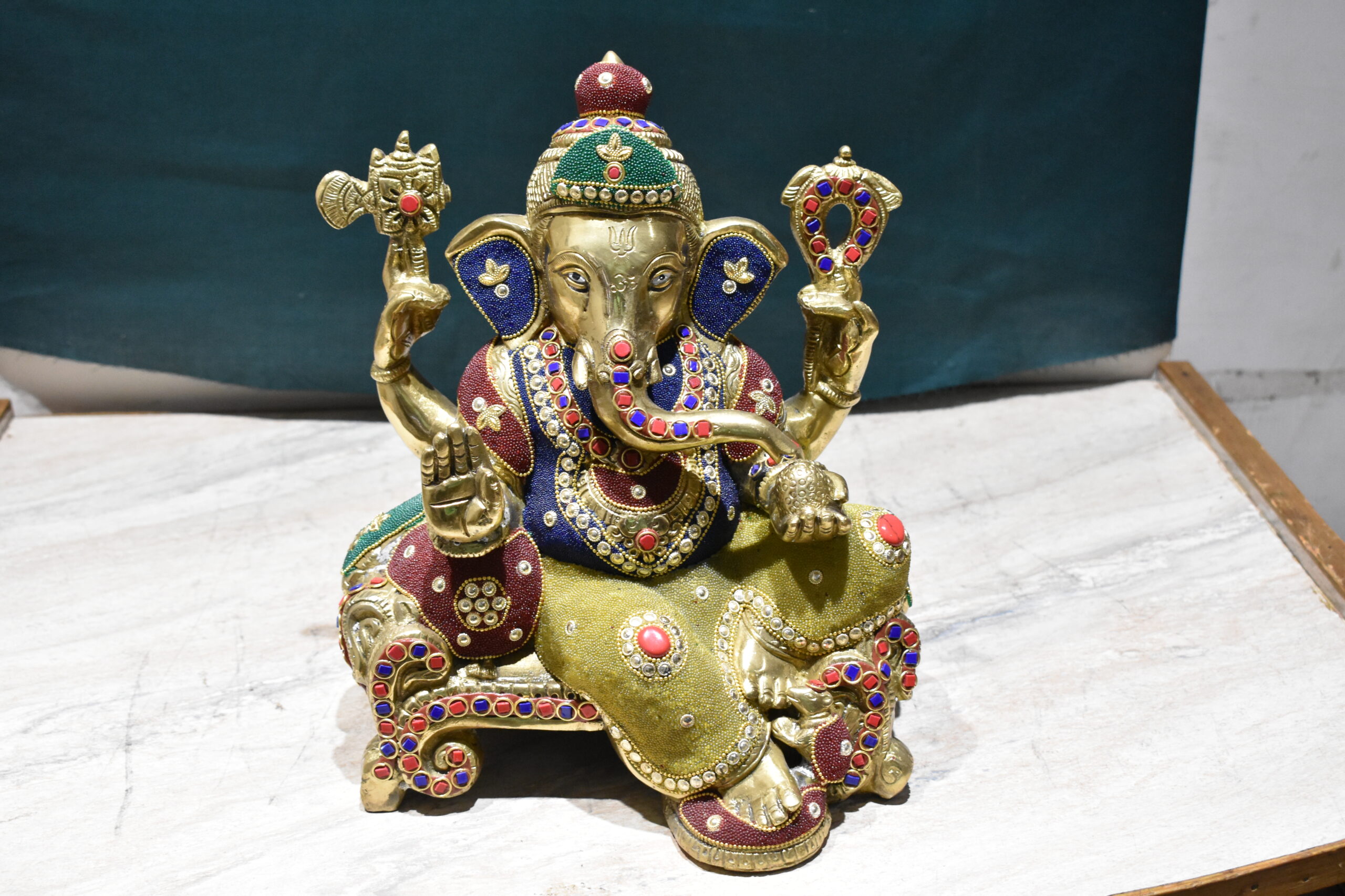 Brass Ganesha Statue on Base - Image 3