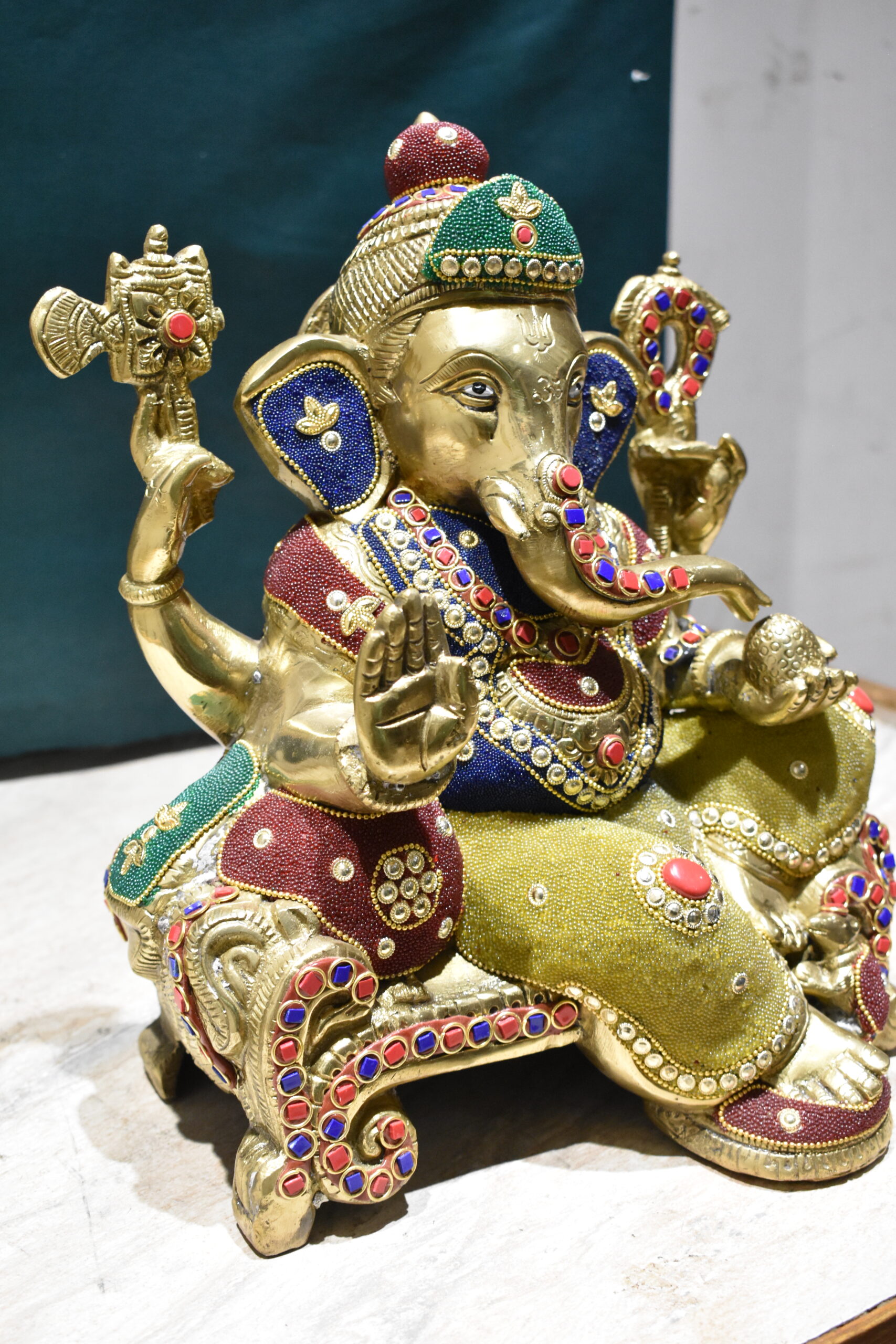 Brass Ganesha Statue on Base - Image 4