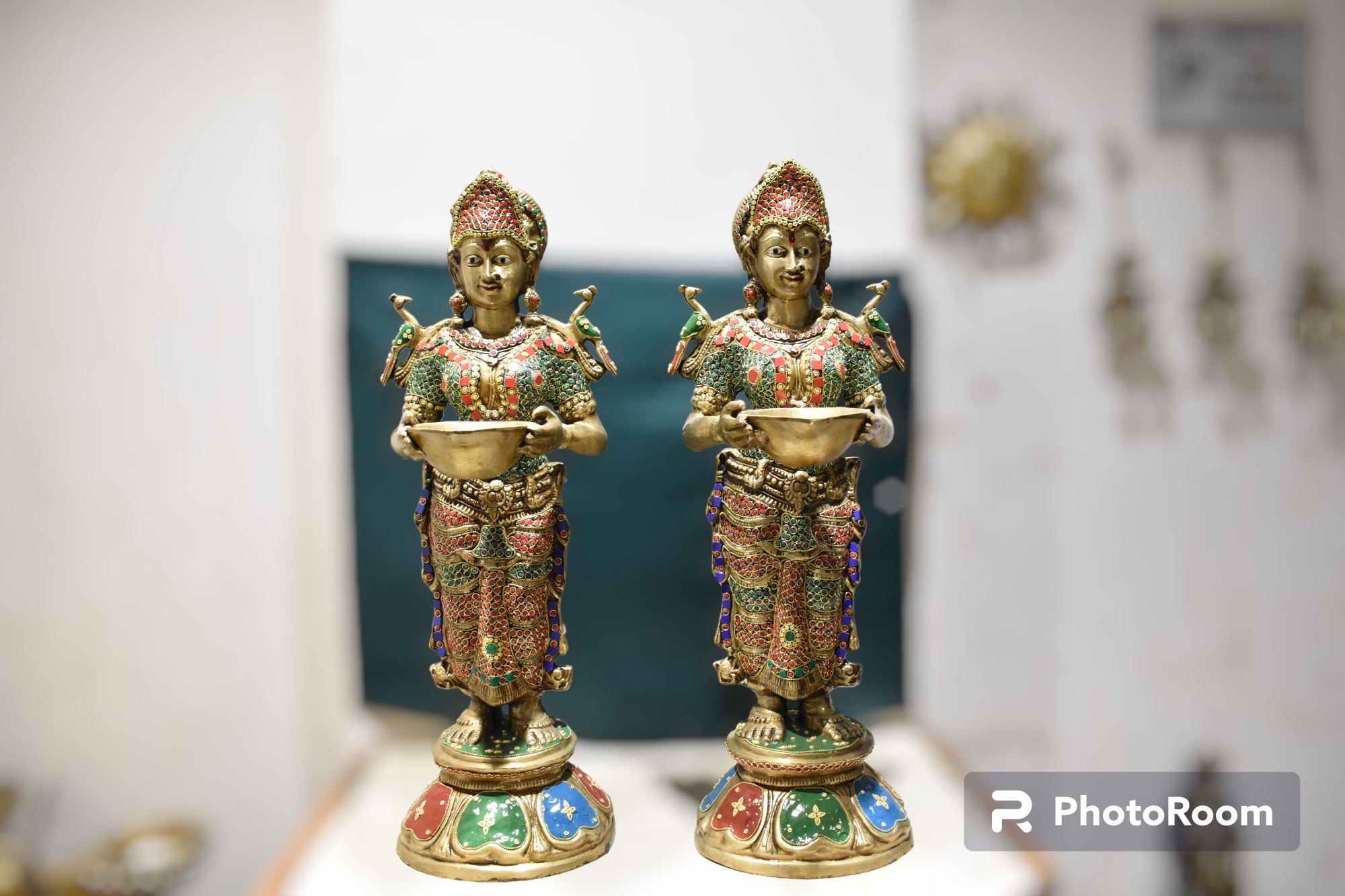 Brass Apsara Holding Diya Statue - Image 2
