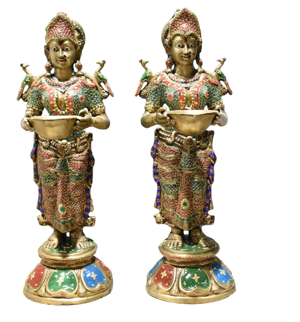 Brass Apsara Holding Diya Statue