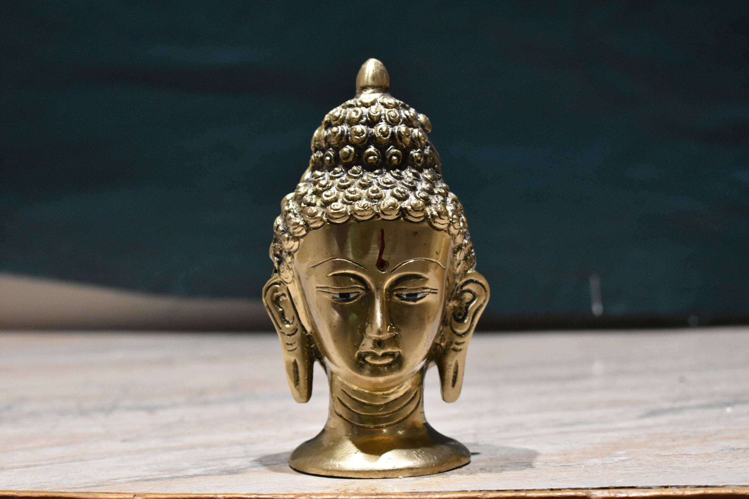 Antique Brass Buddha Head Sculpture - Image 2