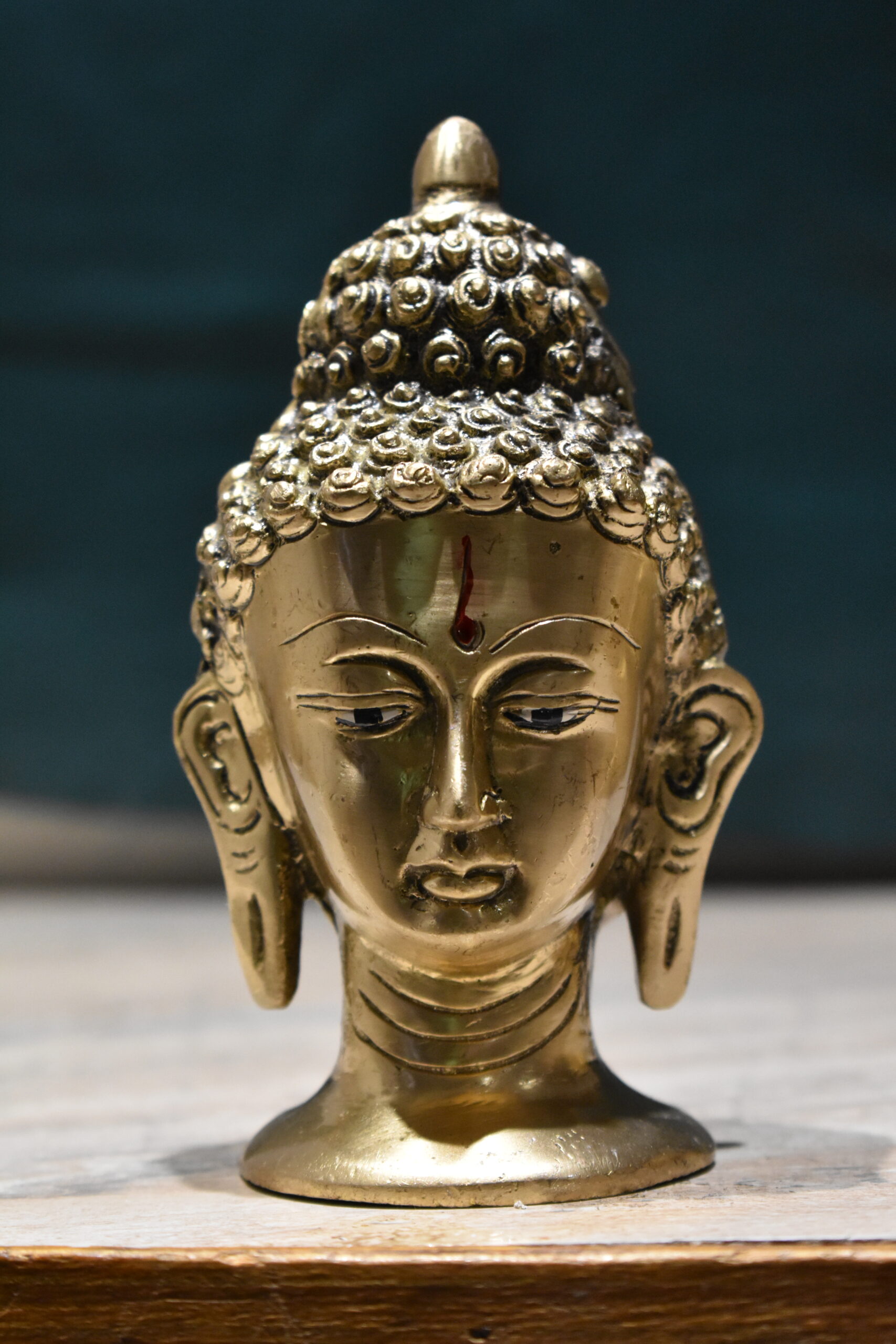 Antique Brass Buddha Head Sculpture - Image 3