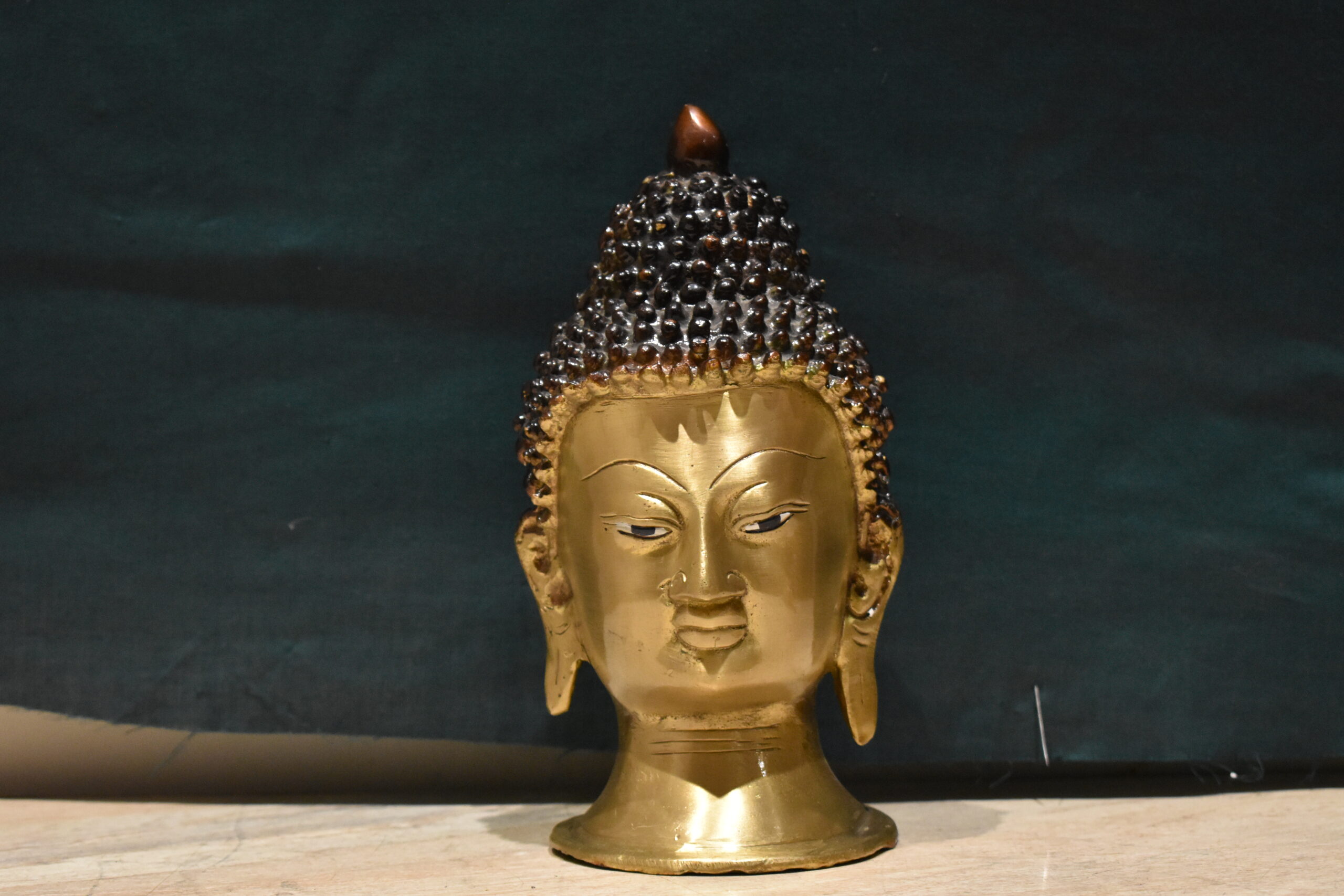 Antique Brass Buddha Head Sculpture - Image 4