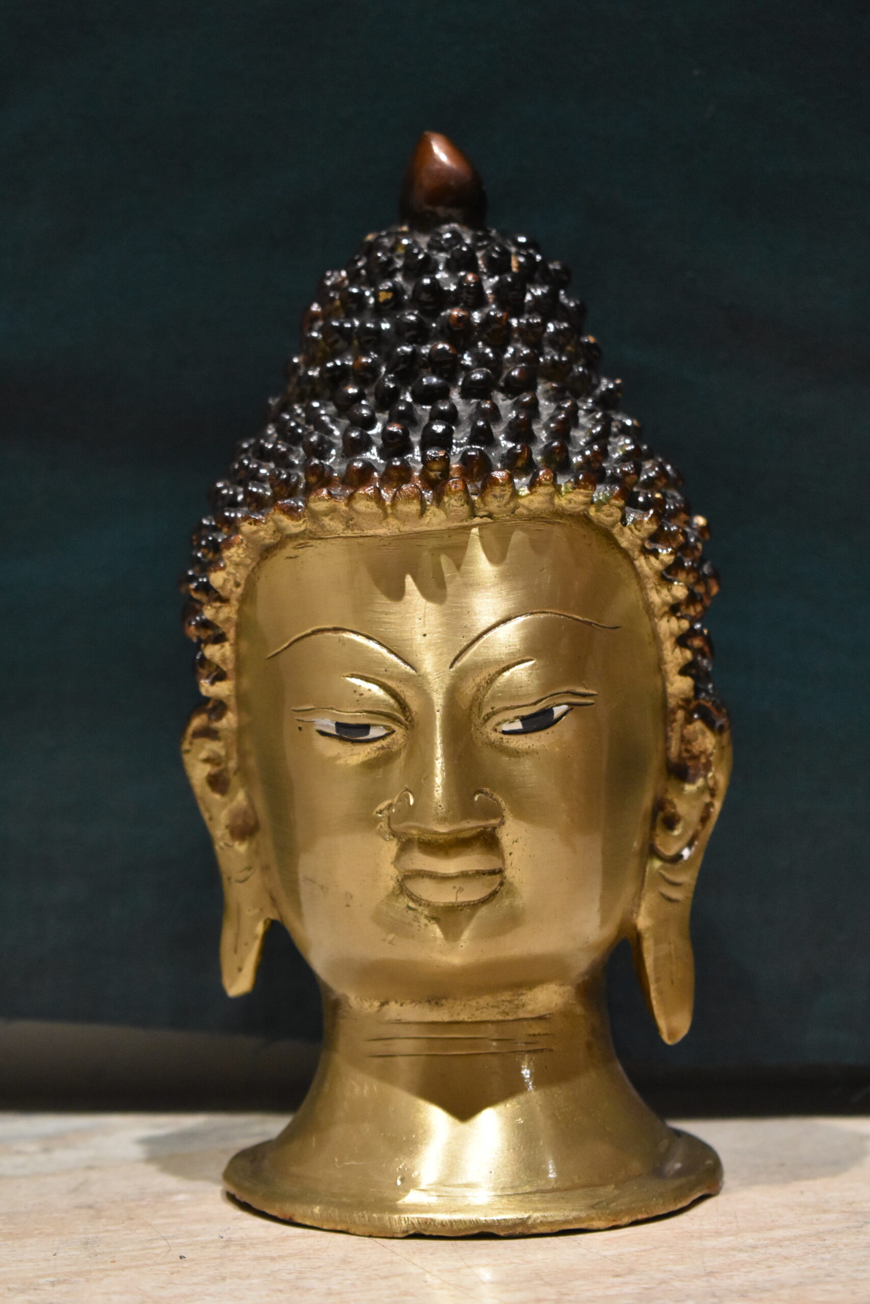 Antique Brass Buddha Head Sculpture