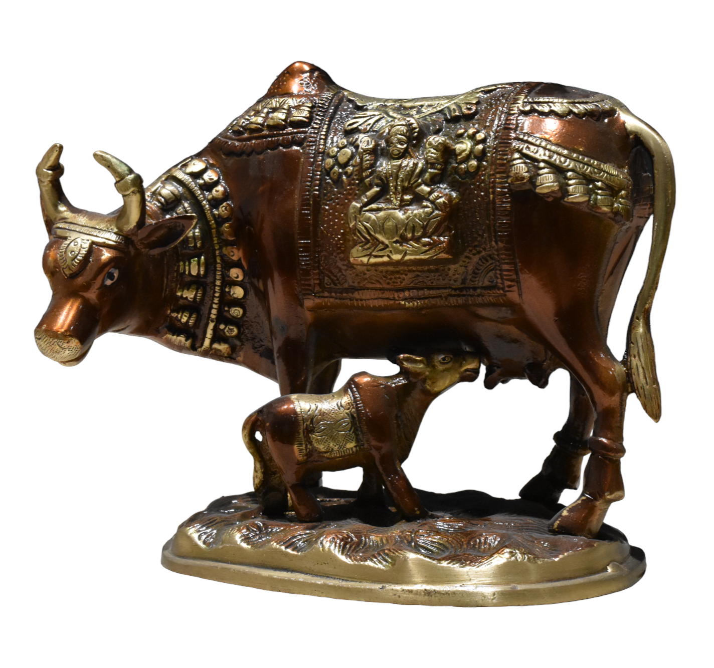 Brass Cow and Calf Figurines