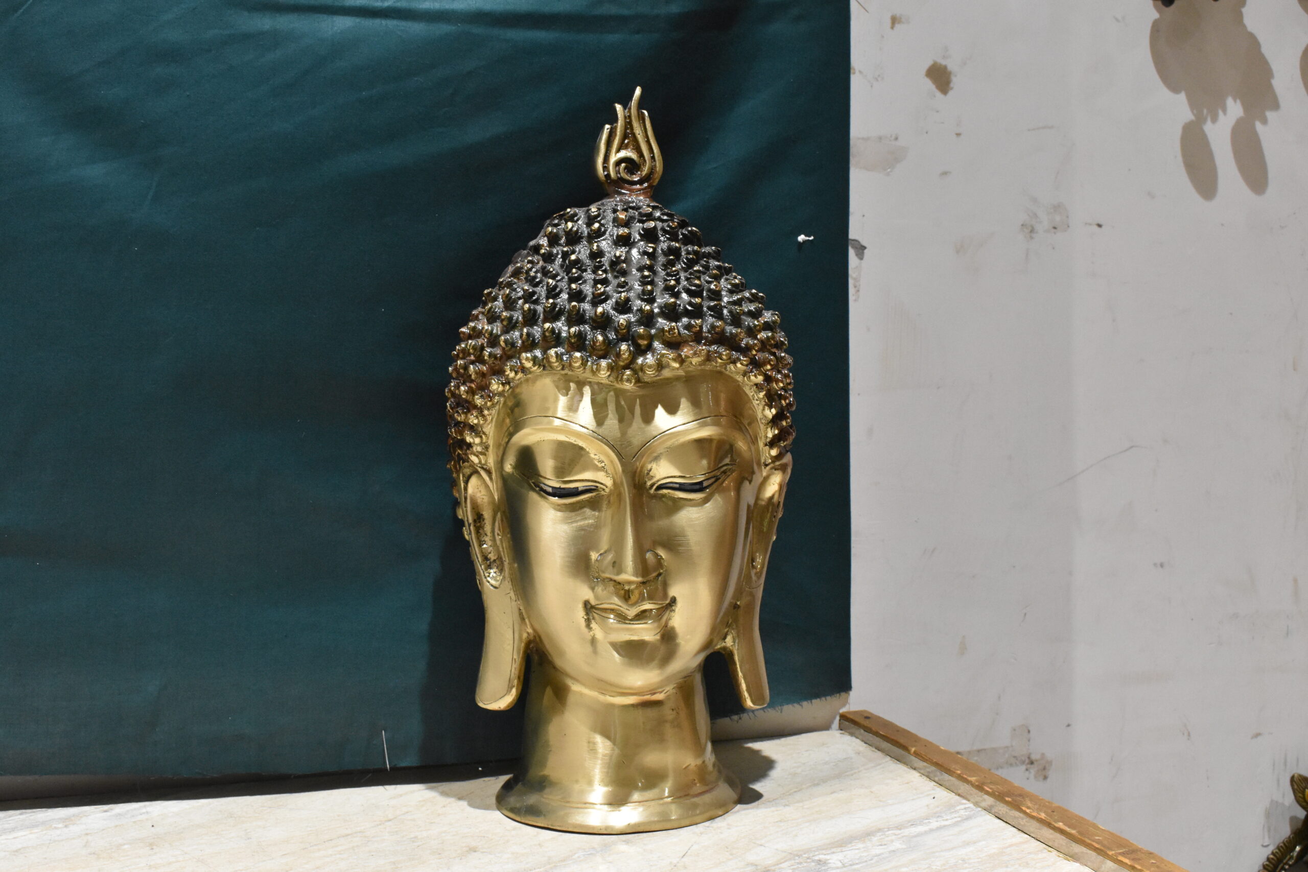 Antique Brass Buddha Head Sculpture - Image 6