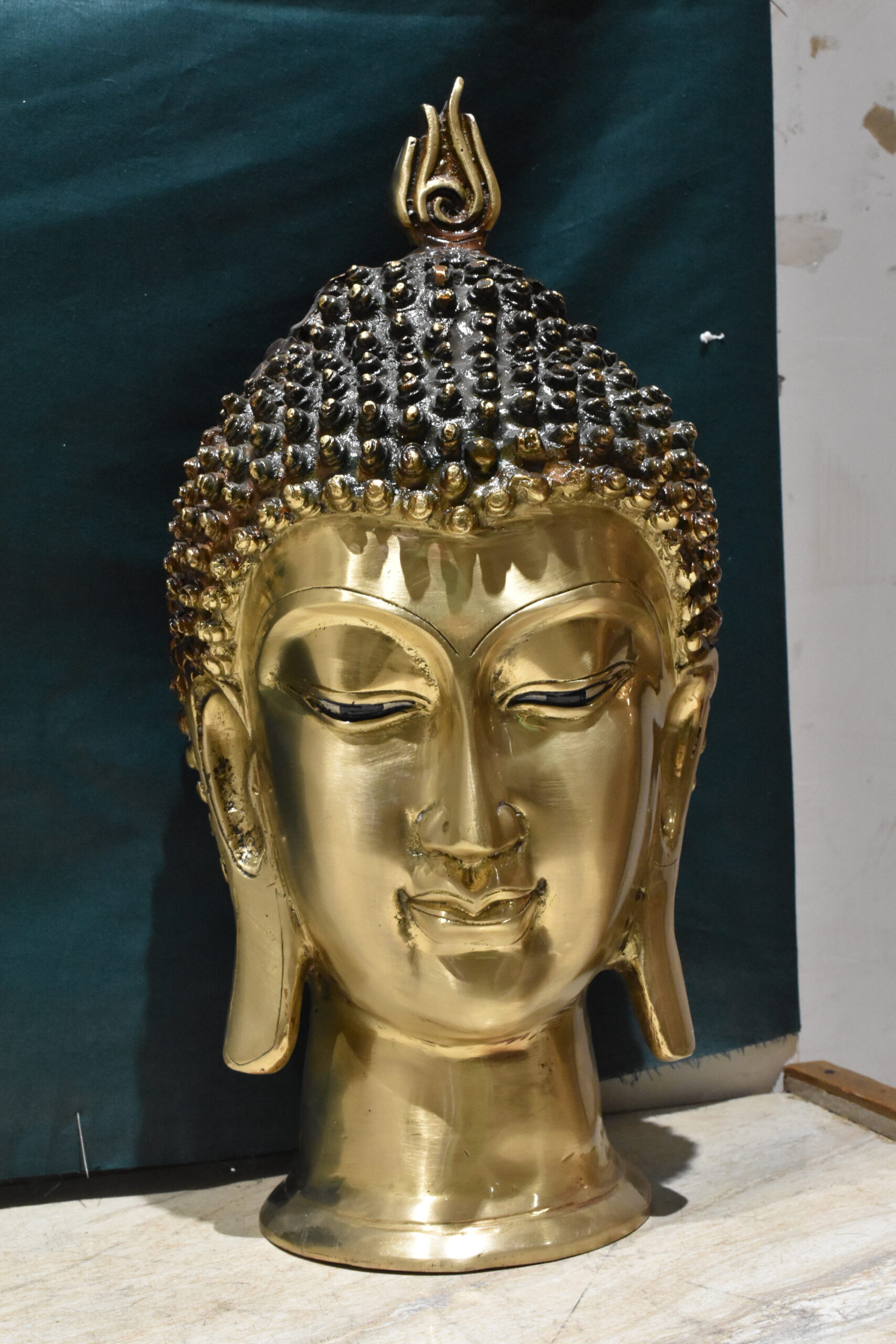 Antique Brass Buddha Head Sculpture - Image 7