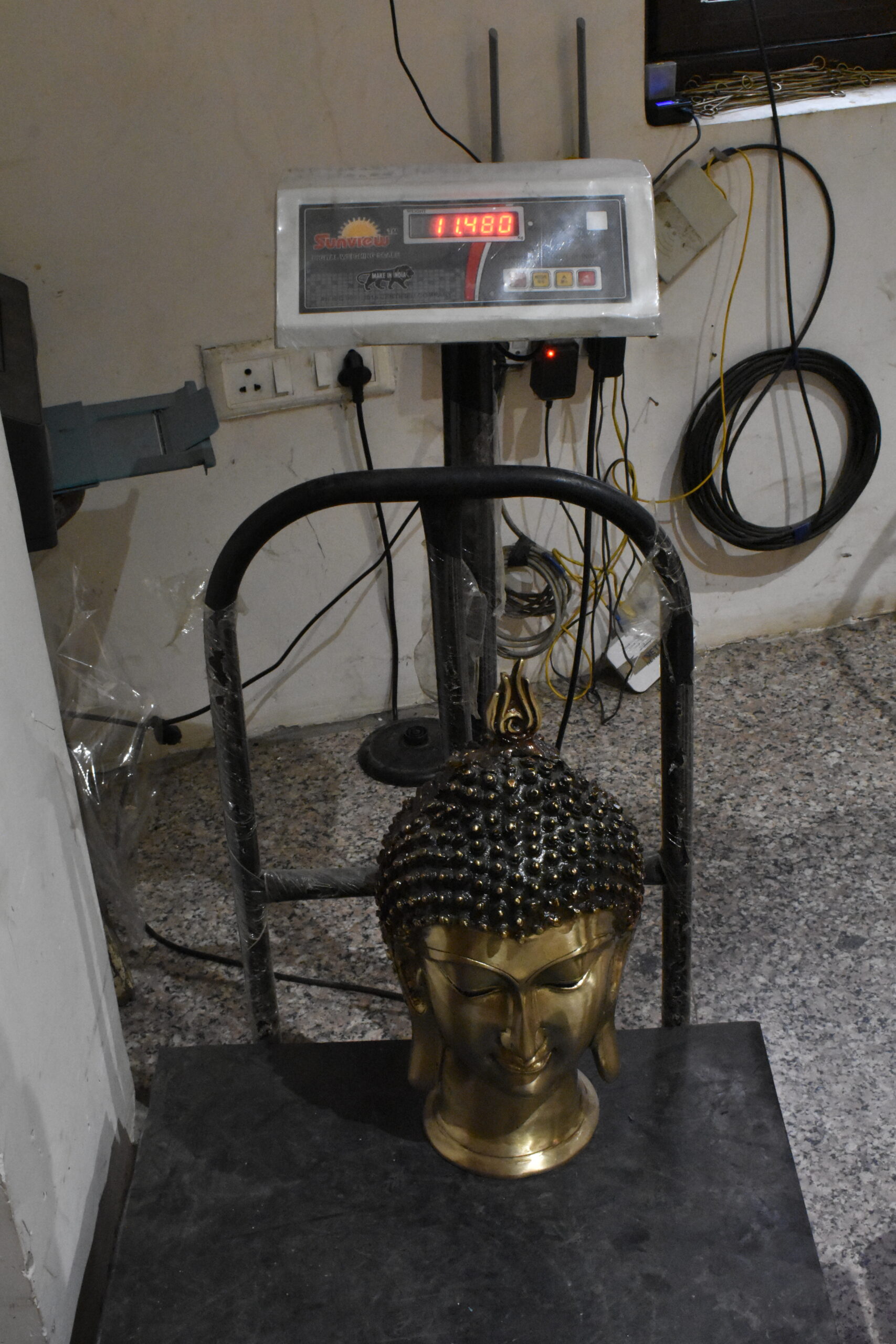 Antique Brass Buddha Head Sculpture - Image 8