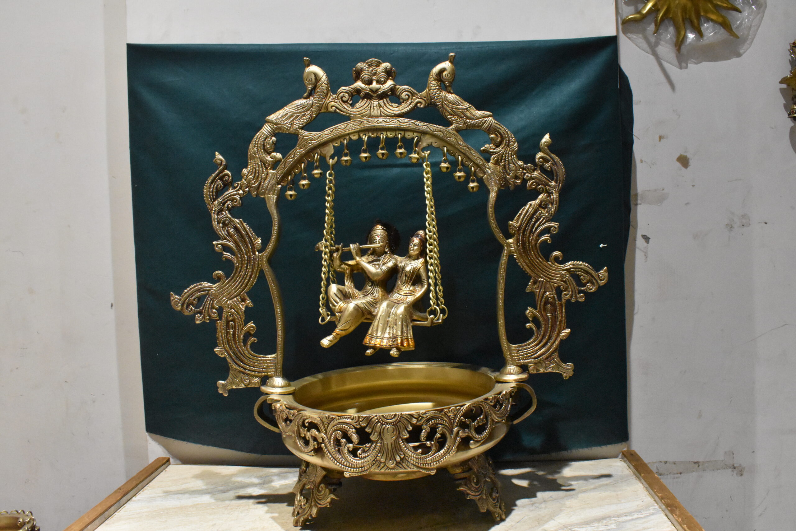 Brass Metal Radha Krishna Urli - Image 2