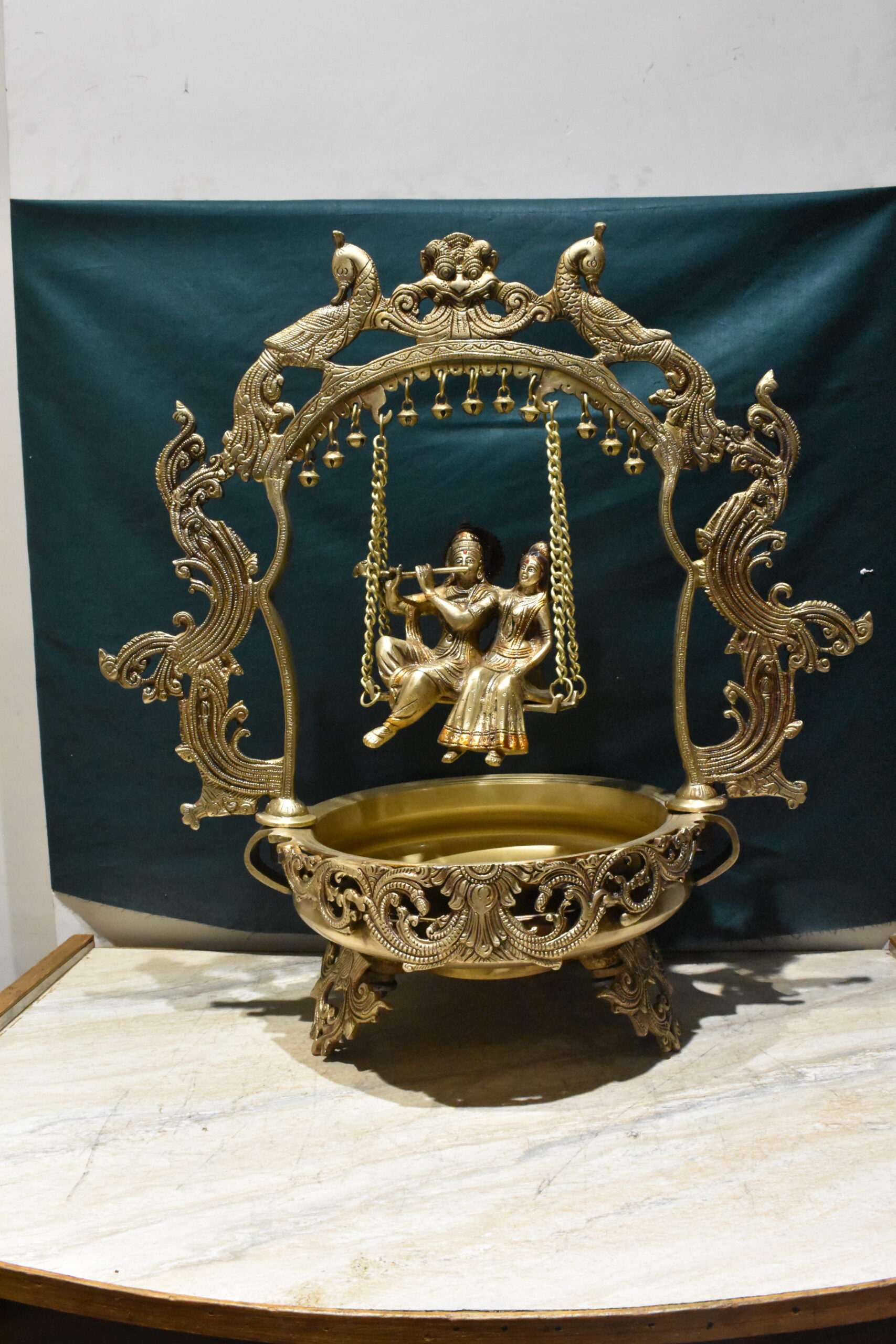 Brass Metal Radha Krishna Urli - Image 3