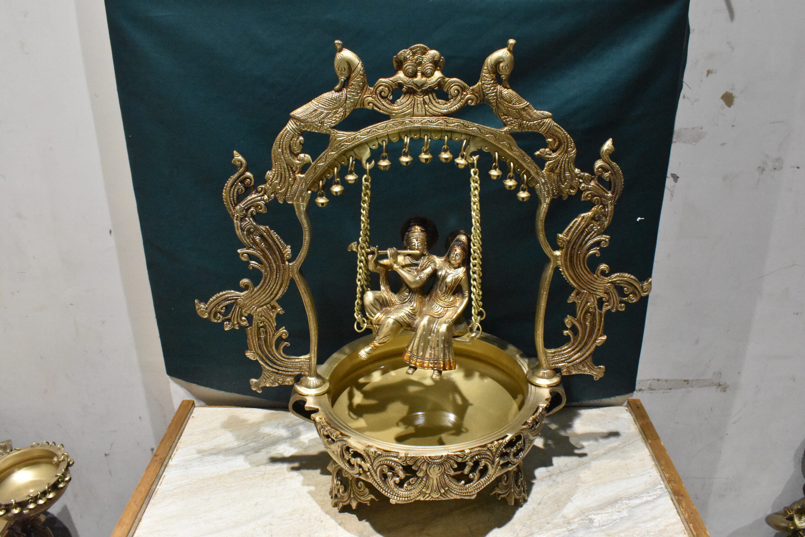 Brass Metal Radha Krishna Urli - Image 4