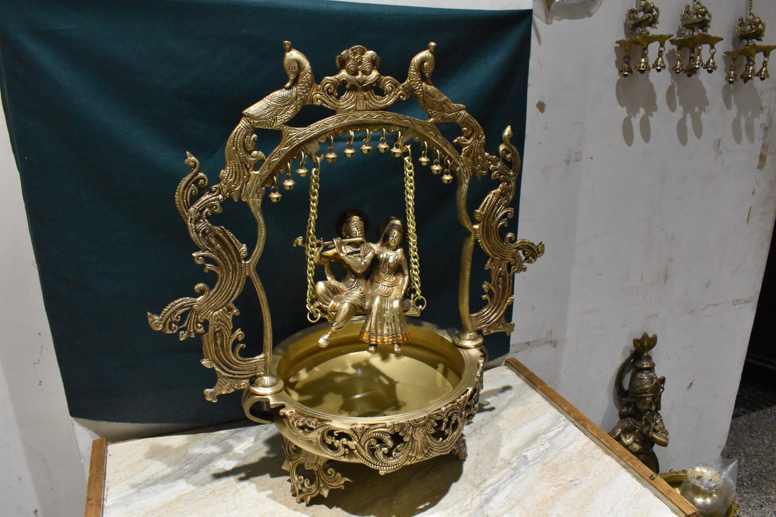 Brass Metal Radha Krishna Urli - Image 8