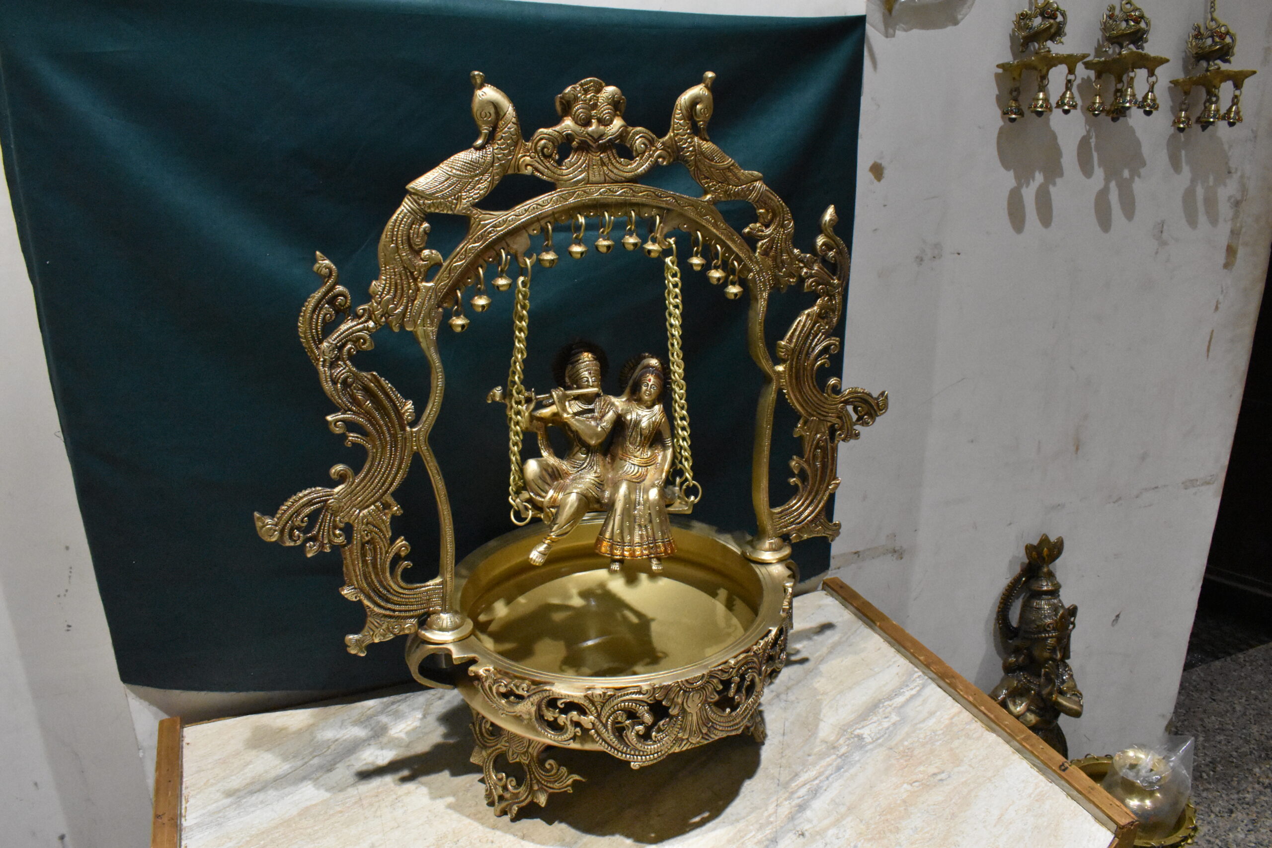 Brass Metal Radha Krishna Urli - Image 9