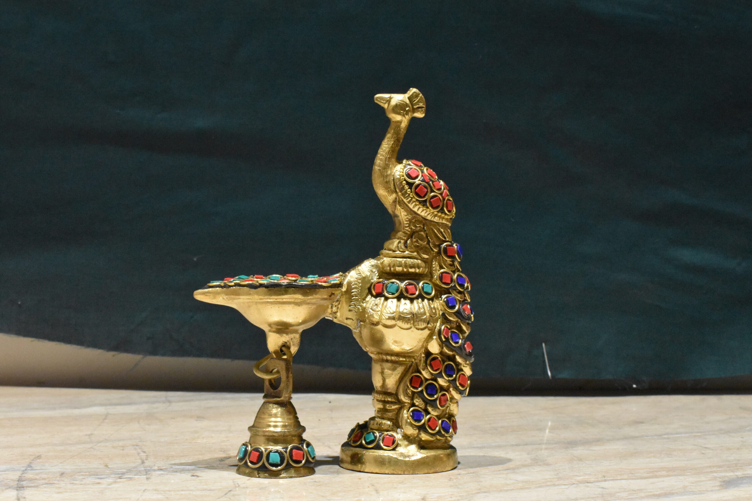 Gemstone Work Peacock Diya