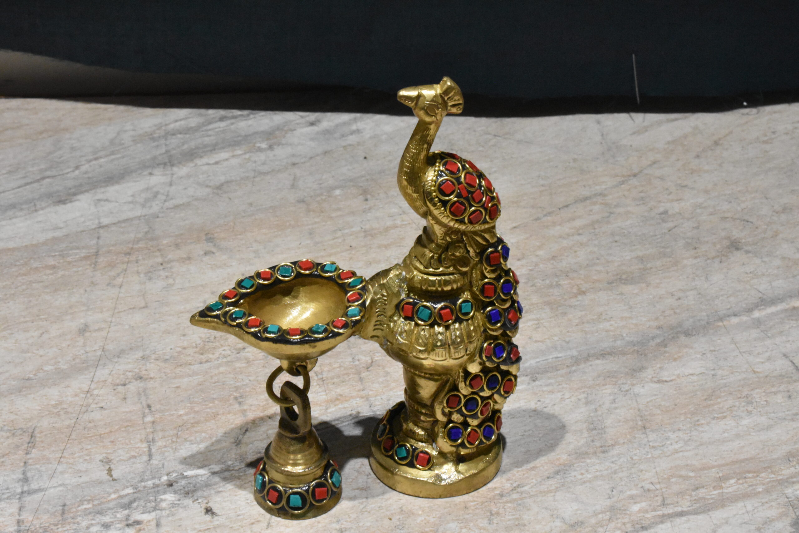 Gemstone Work Peacock Diya - Image 3
