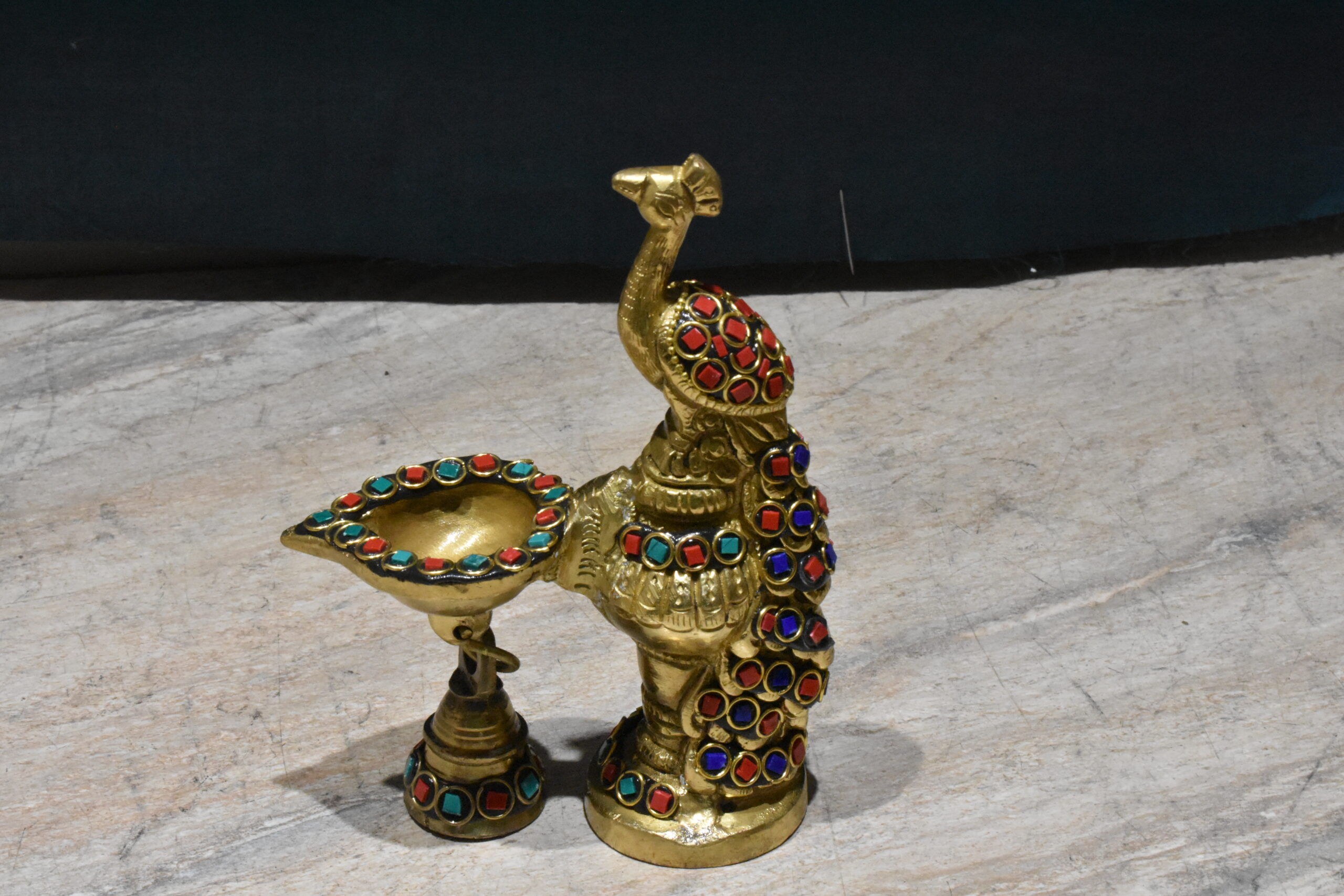 Gemstone Work Peacock Diya - Image 4