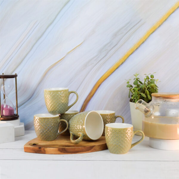 Textured Ceramic Glossy Embossed Cups and Mugs