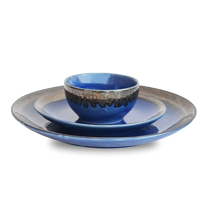 Blue-Brown Dual Shade Pottery Dinnerware Set - Image 4