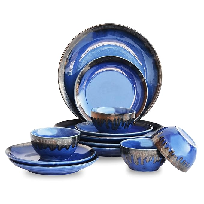 Blue-Brown Dual Shade Pottery Dinnerware Set - Image 5